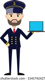 Ship Captain Pilot - Presenting a Laptop Vector