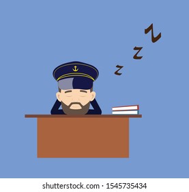 Ship Captain Pilot - Sleeping On Office Desk