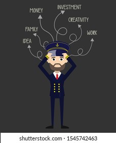 Ship Captain Pilot - With Various Thoughts Illustration
