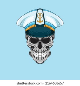 Ship Captain Pirate seama n with skull face element design Retro poster.