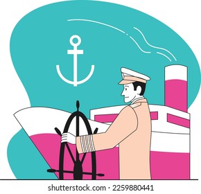 Ship Captain Simple Vector Illustration Made With Line and Shadows