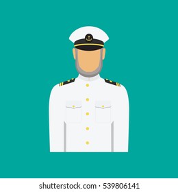 Ship captain in uniform  in flat style. Vector  illustration of seaman.
