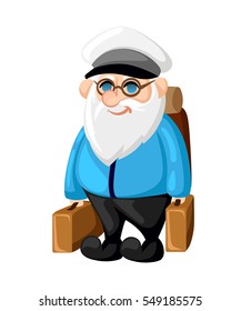 Ship captain in uniform on sea cartoon sailor characters set captain