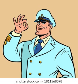 Ship captain in a white uniform. Comics caricature pop art retro illustration hand drawn