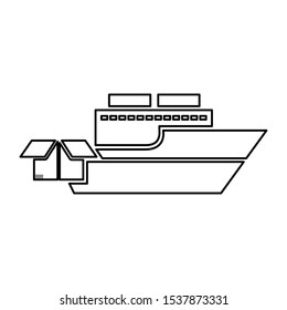 ship cardboard box transport delivery vector illustration