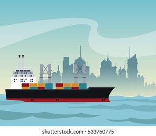 ship cargo container maritime transport urban background