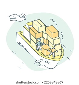 Un barco con mucha carga. barco balancín