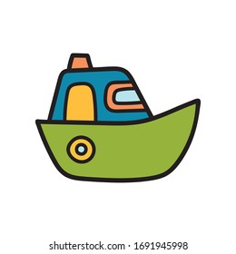 Ship. Cartoon style. Vector image for children. Can be used on posters, invitations, textiles, t-shirts, flyers, and so on