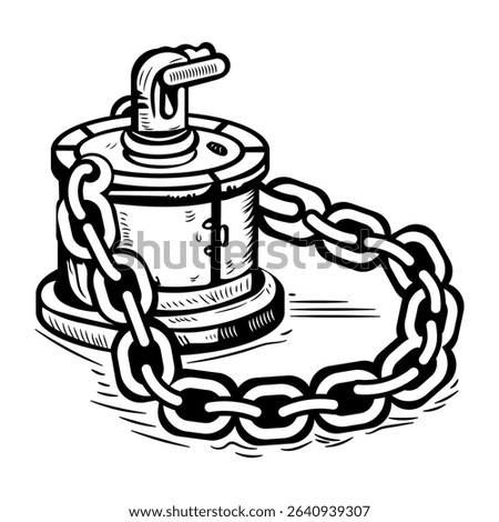 Ship chain mooring icon in drawing style