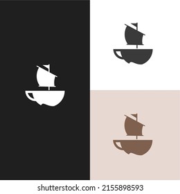 Ship and coffee cup logo vector concept set