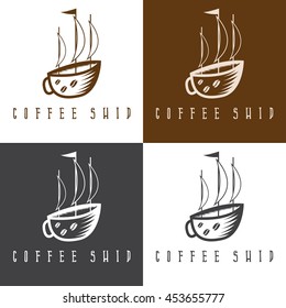 ship and coffee cup vector concept set