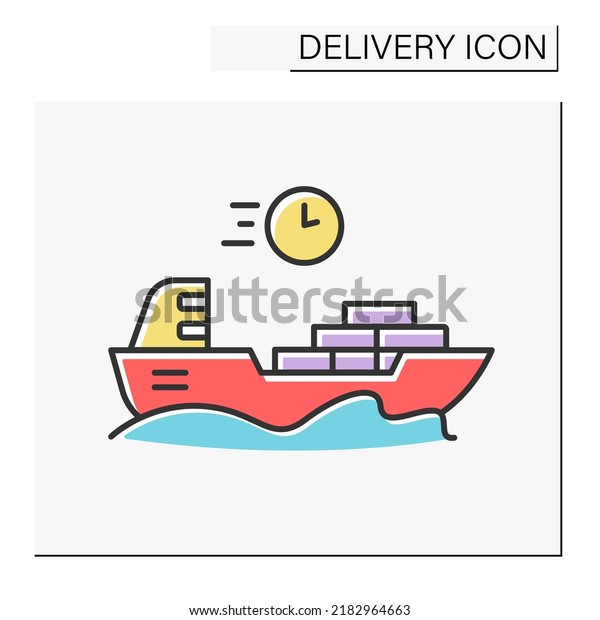 Ship color icon. Vessel of considerable size for\
deep-water navigation. Delivery concept. Isolated vector\
illustration. Editable\
stroke