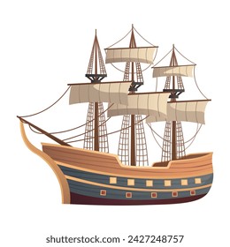 Ship of colorful set. The illustration beautifully blends intricate design elements with a vibrant cartoon style, depicting a colorful ship with billowing sails. Vector illustration.