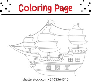 ship coloring book page for kids