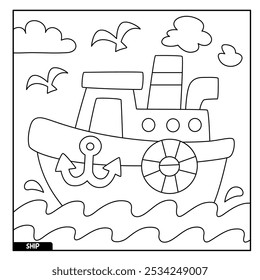 Dibujo para colorear de barco para niños