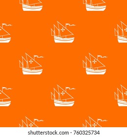 Ship of Columbus pattern repeat seamless in orange color for any design. Vector geometric illustration