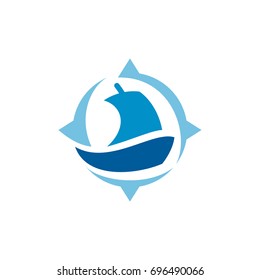 Ship and Compass Logo. Transportation And Sailing Symbol