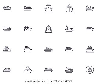 Ship concept. Collection of ship high quality vector outline signs for web pages, books, online stores, flyers, banners etc. Set of premium illustrations isolated on white background 