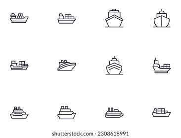 Ship concept. Collection of ship high quality vector outline signs for web pages, books, online stores, flyers, banners etc. Set of premium illustrations isolated on white background 