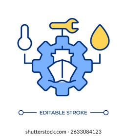 Ship condition monitoring line color icon. Maintenance service for marine vessels in dock. Technical support of transport. Isolated vector illustration. Flat colorful symbol design. Editable stroke