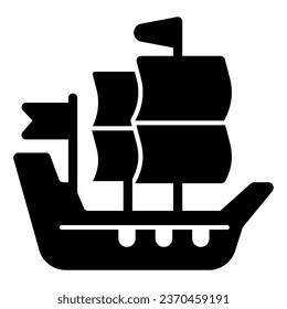 Schiff der Eroberer Feste Symbol, Thanksgiving-Tag-Konzept, Segelschiff-Schild auf weißem Hintergrund, Galleons Segelboot-Symbol im Glyph-Stil für Mobil- und Web-Design. Vektorgrafik