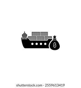 Ship with container and money bag icon logo vector. Export import distribution icon vector