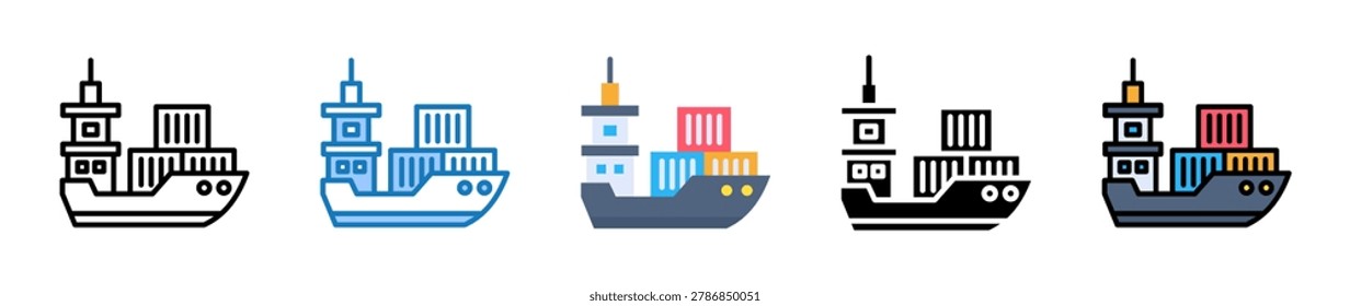 Ship Container multiple style icons set design vector illustration.