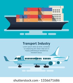 ship with containers and airplane