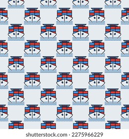 Ship with Containers vector International Cargo concept colored seamless pattern