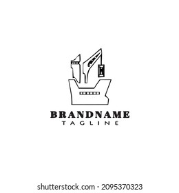 ship with crane and container logo cartoon icon design template black modern isolated vector illustration
