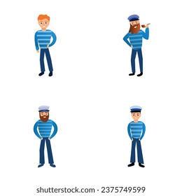 Ship crew icons set cartoon vector. Cruise ship captain and sailor. Seaman character