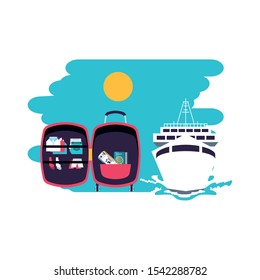 ship cruise boat with suitcase vector illustration design