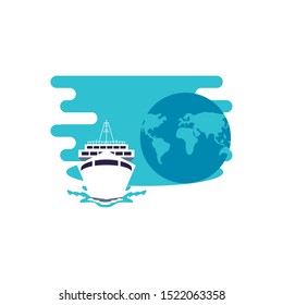 ship cruise boat travel with planet earth vector illustration design