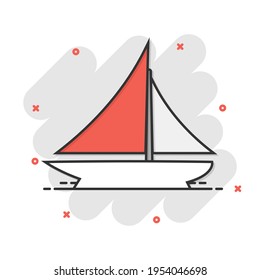 Ship cruise sign icon in comic style. Cargo boat vector cartoon illustration on white isolated background. Vessel business concept splash effect.