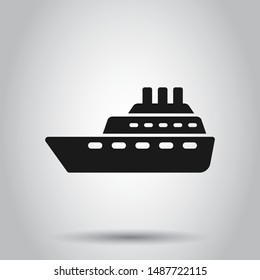 Ship cruise sign icon in flat style. Cargo boat vector illustration on isolated background. Vessel business concept.