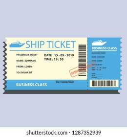 ship or cruise ticket for traveling in the economy class. vector illustration