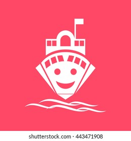 Ship Or Cruise white icon on magenta color background. Eps-10.