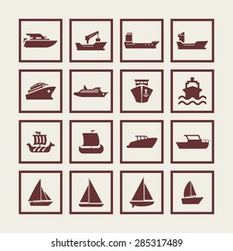 ship cruise yacht icon set