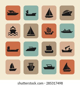 ship cruise yacht icon set