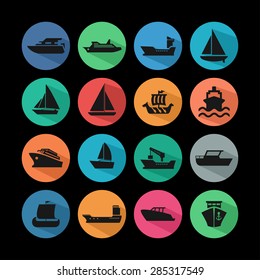 ship cruise yacht icon set