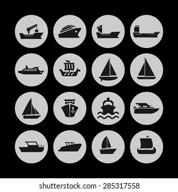ship cruise yacht icon set