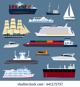 Ship cruiser boat sea symbol vessel travel industry vector sailboats cruise set of marine icon