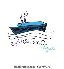 Ship or cruiser object. Line art, children's print for t-shirt