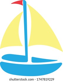 Ship. Cute childish boat with sails, icon or pictogram