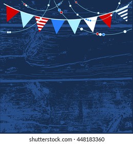 Ship deck board background with flags, vector illustration