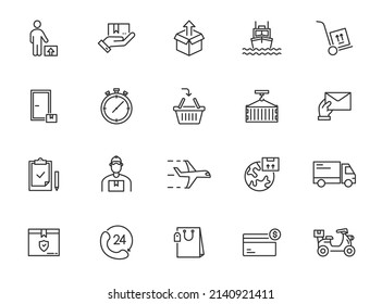 Ship delivery box line icon. Transport cargo vector package freight order shipment thin outline service icon