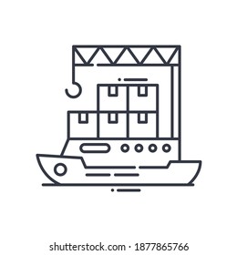 Ship delivery icon, linear isolated illustration, thin line vector, web design sign, outline concept symbol with editable stroke on white background.