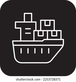 Ship delivery service icon with black filled line style. Shipping sign symbol. Related to order tracking, delivery home, warehouse, truck, courier and cargo icons. Vector illustration