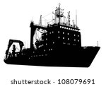 Ship detailled vector  silhouette on separate layers. Transport series
