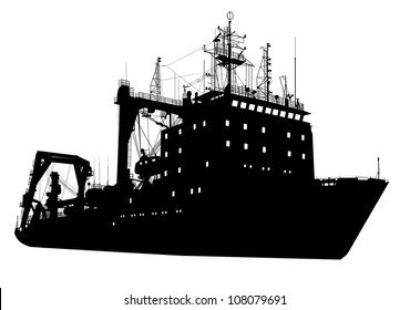 Ship Detailled Vector  Silhouette On Separate Layers. Transport Series